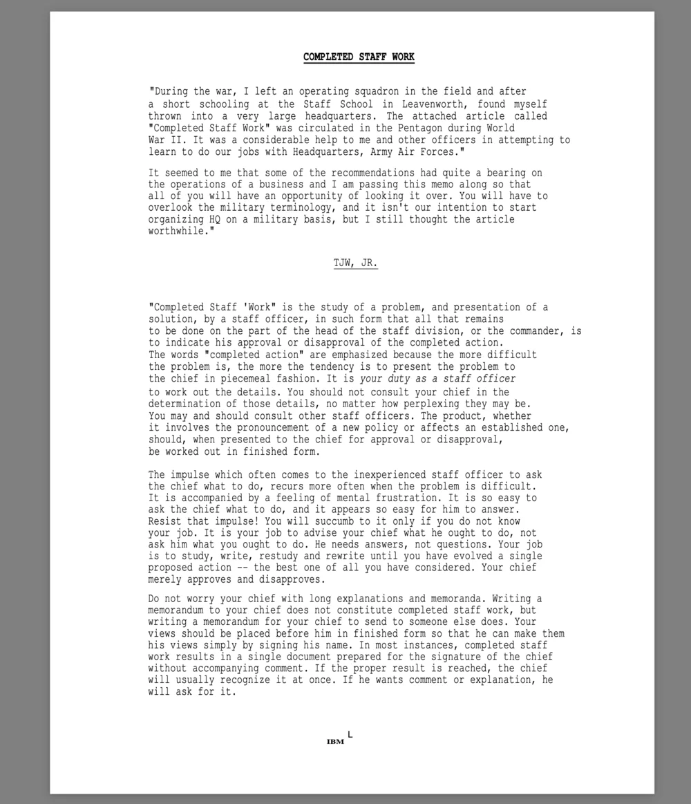 Completed Staff Work