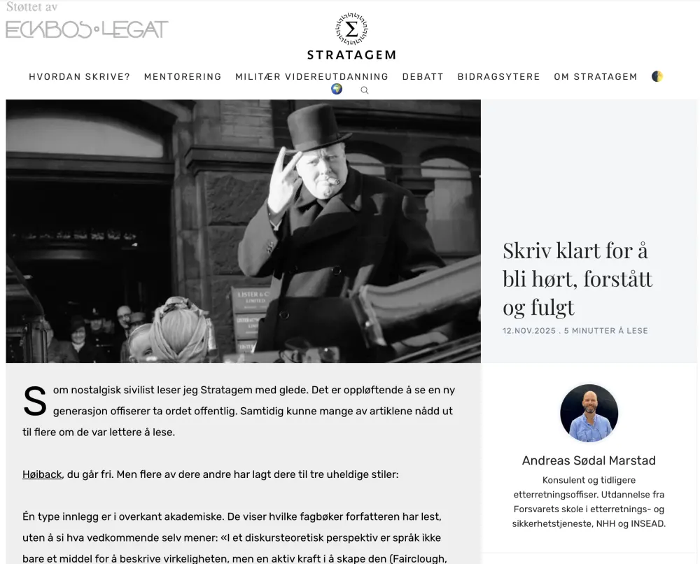 Forside av Stratagem.no